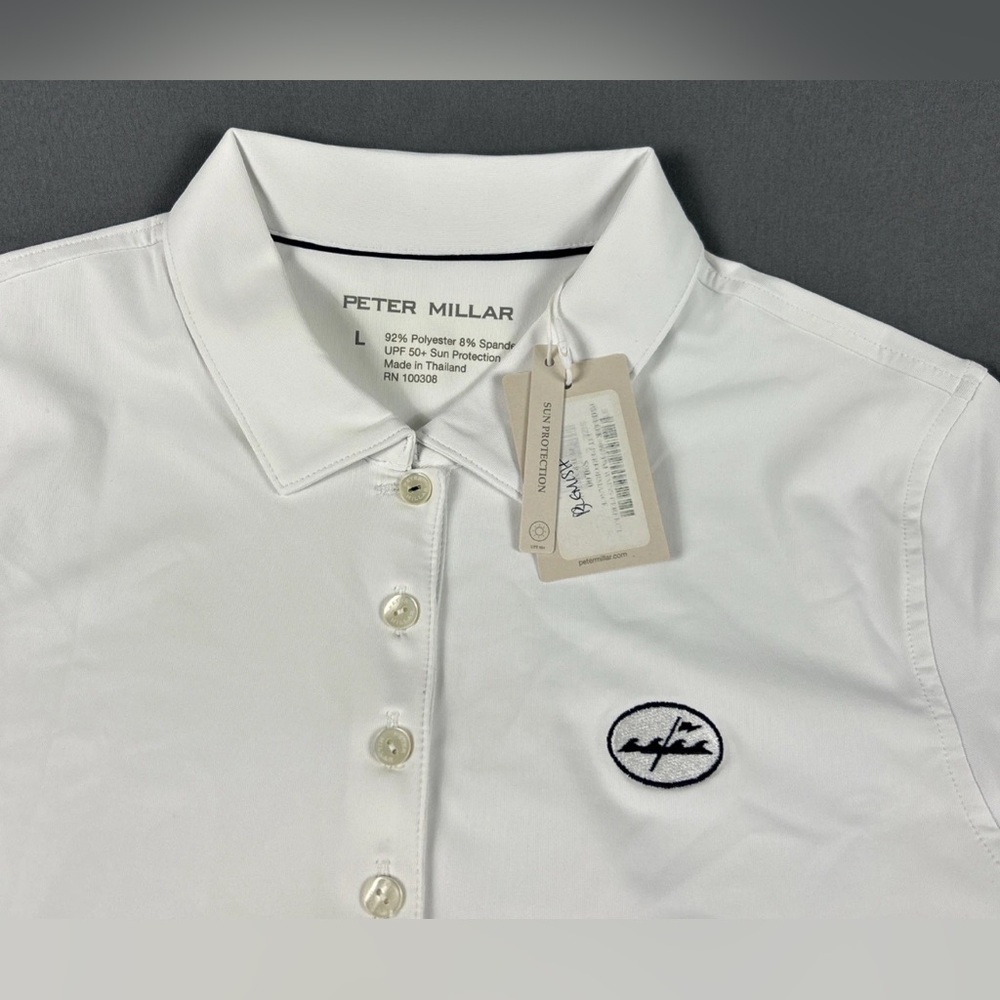Peter Millar Women Golf Shirt Polo Chest Logo Large White Polyester BLEMISH - Picture 3 of 5